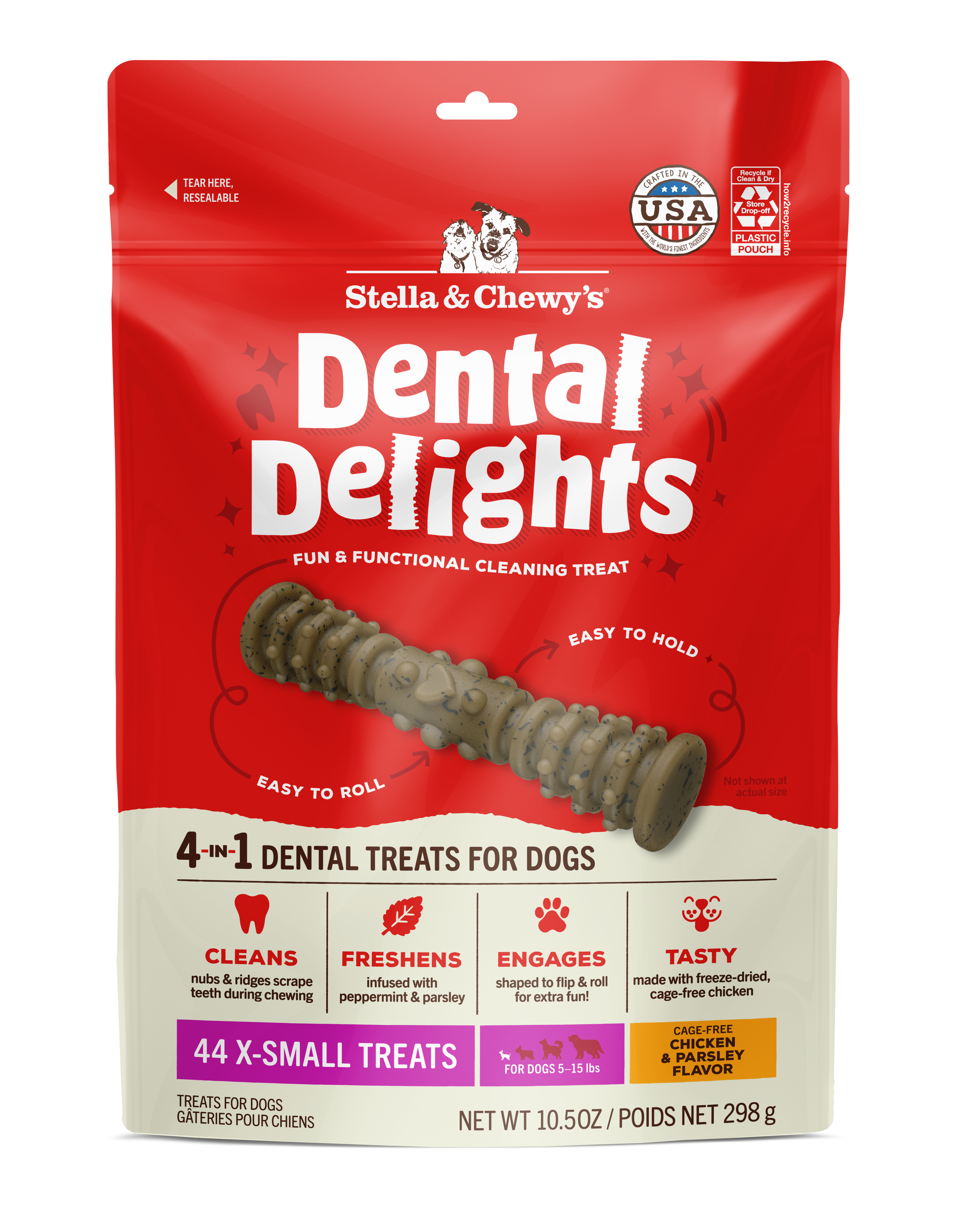 Dental Delights Extra-Small Dog Dental Chews - Vet Formulated Natural Dental Treats for Fresh Breath & Proven Tartar/Plaque Control by Stella & Chewy's