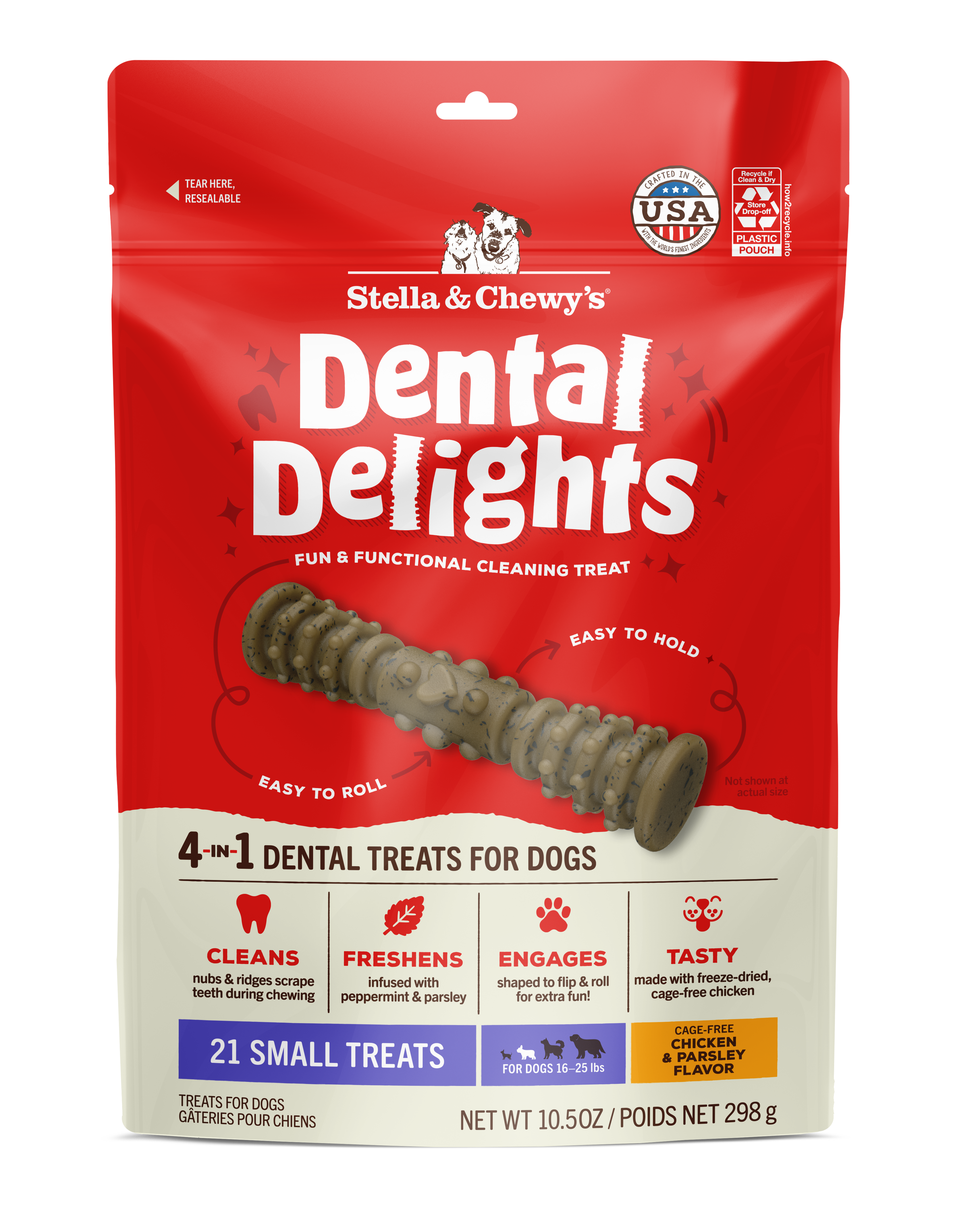 Dental Delights Small Dog Dental Chews - Vet Formulated Natural Dental Treats for Fresh Breath & Proven Tartar/Plaque Control by Stella & Chewy's