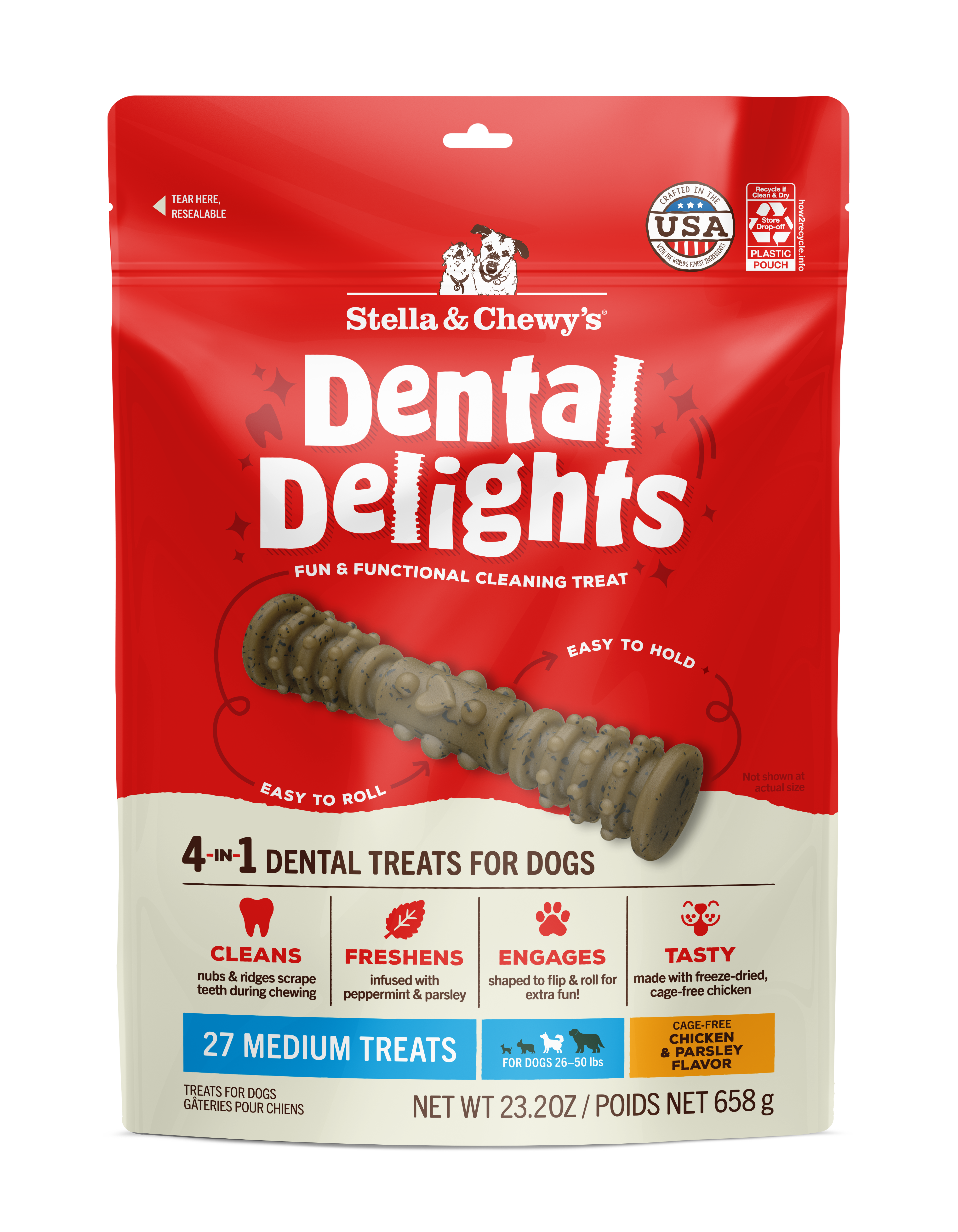 Dental Delights Medium Dog Dental Chews - Vet Formulated Natural Dental Treats for Fresh Breath & Proven Tartar/Plaque Control by Stella & Chewy's