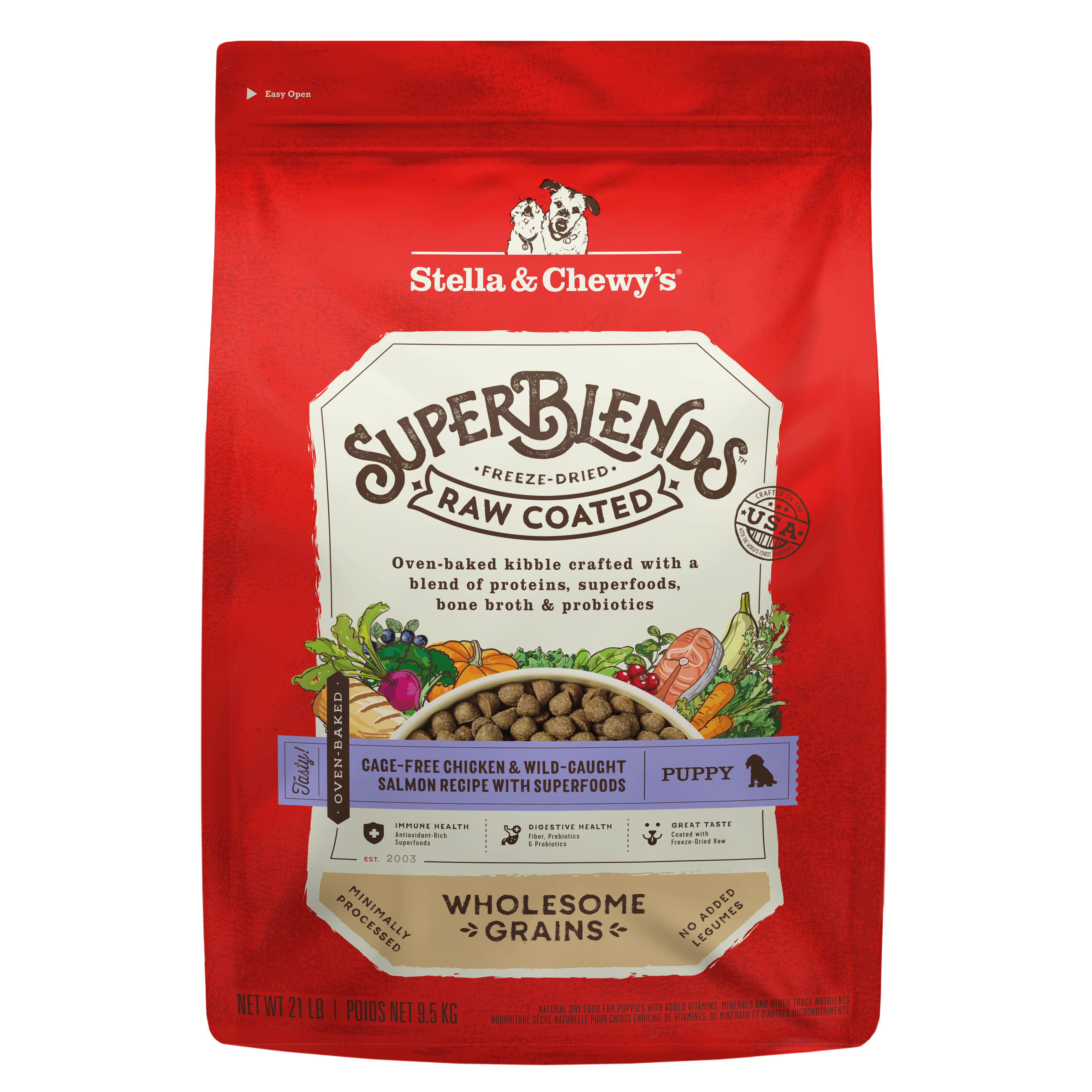 SuperBlends Chicken & Salmon Dry Puppy Food: Raw Coated Oven Baked Kibble with Superfoods, Antioxidants & Probiotics - Made in USA by Stella & Chewy's