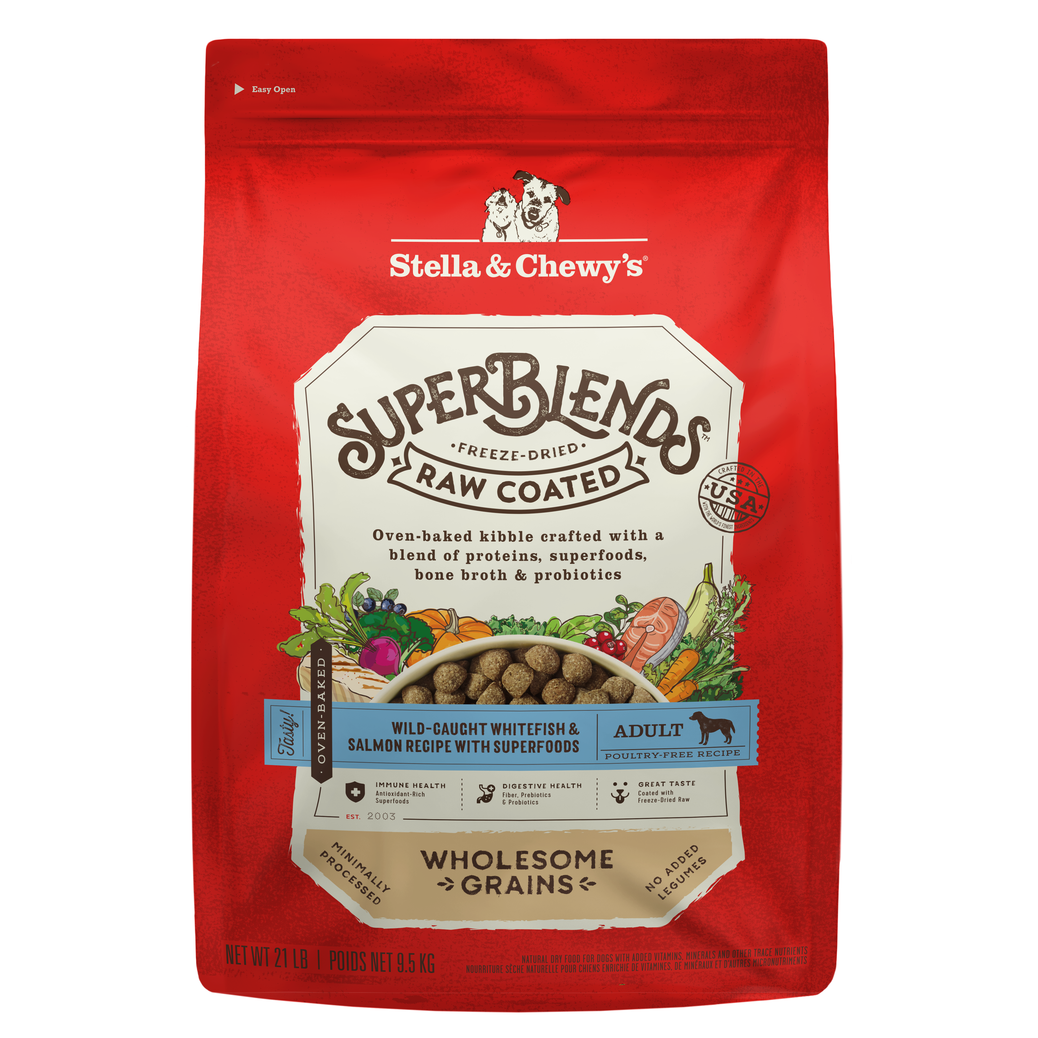 SuperBlends Whitefish & Salmon Dry Dog Food: Raw Coated Oven Baked Kibble with Superfoods, Antioxidants & Probiotics - Made in USA by Stella & Chewy's