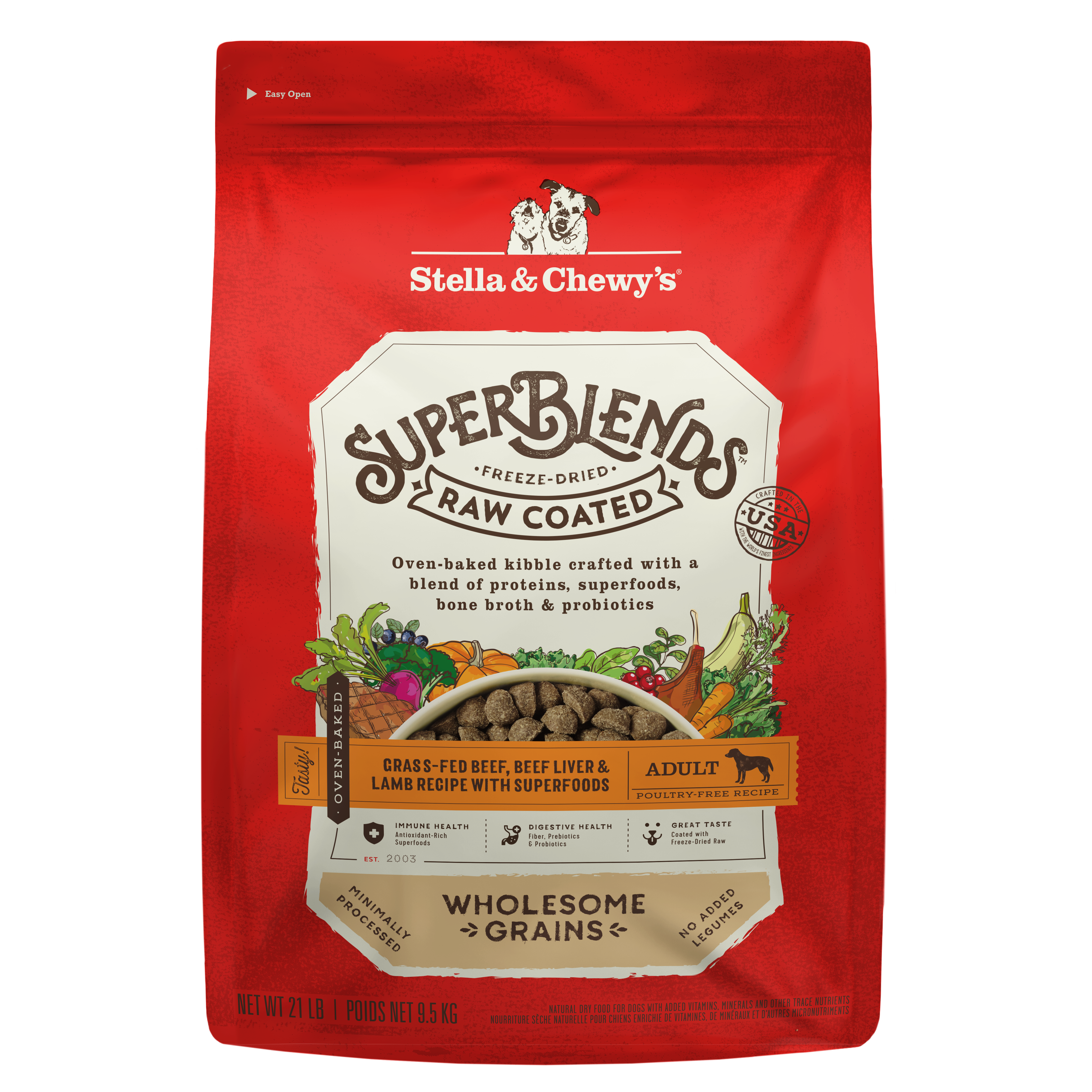 SuperBlends Beef & Lamb Dry Dog Food: Raw Coated Oven Baked Kibble with Superfoods, Antioxidants & Probiotics - Made in USA by Stella & Chewy's