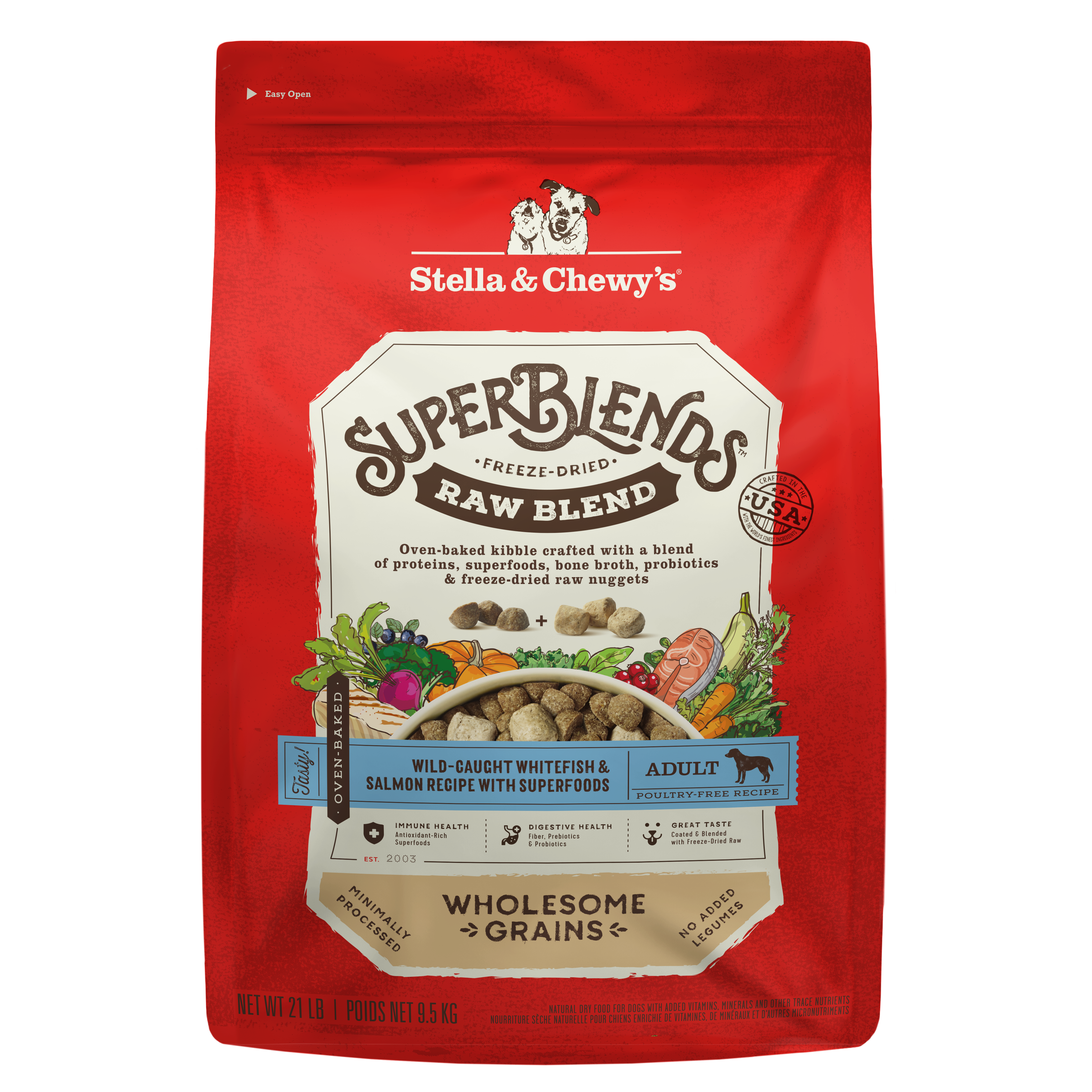 SuperBlends Whitefish & Salmon Dry Dog Food: Raw Blend Oven Baked Kibble with Superfoods, Antioxidants & Probiotics - Made in USA by Stella & Chewy's