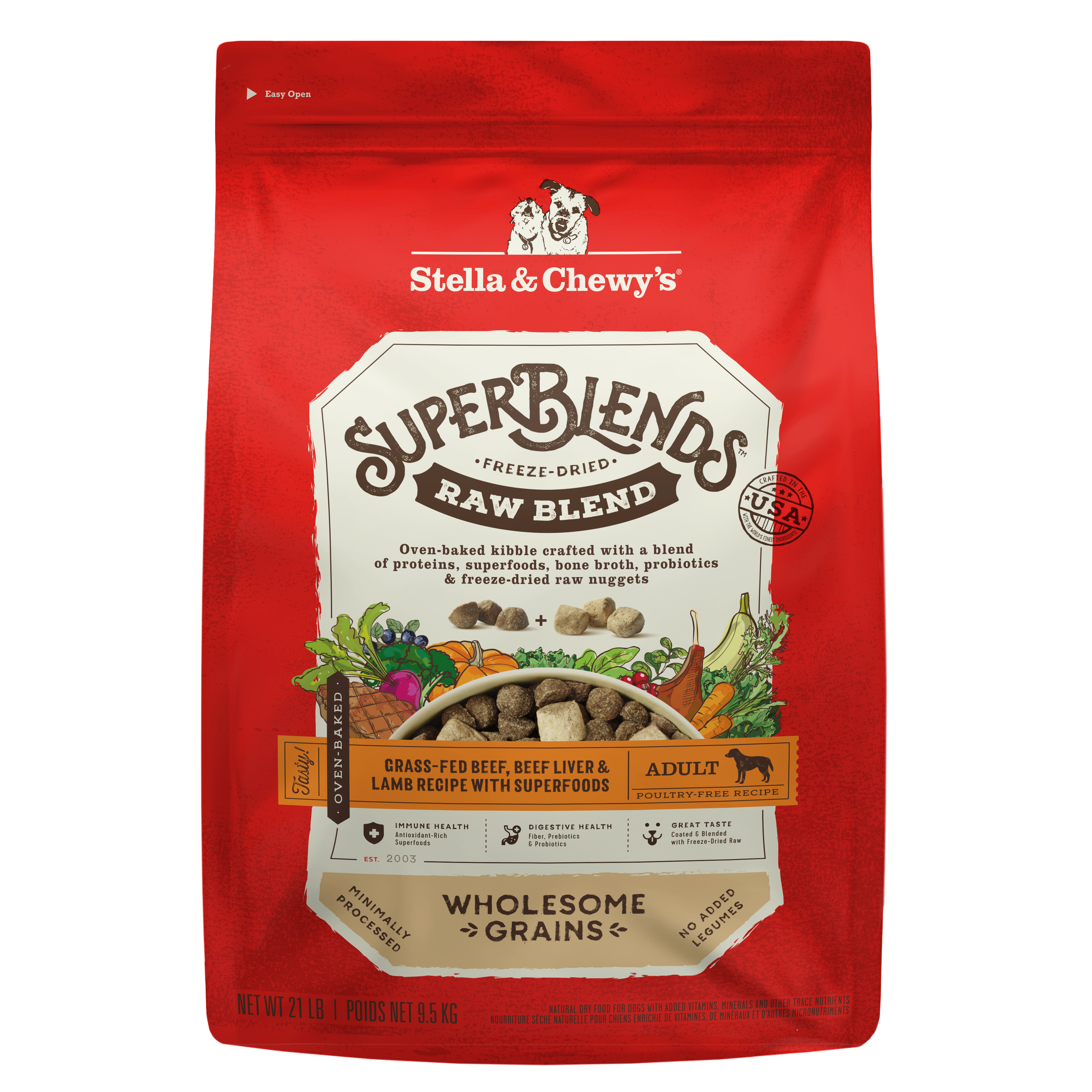 SuperBlends Beef & Lamb Dry Dog Food: Raw Blend Oven Baked Kibble with Superfoods, Antioxidants & Probiotics - Made in USA by Stella & Chewy's