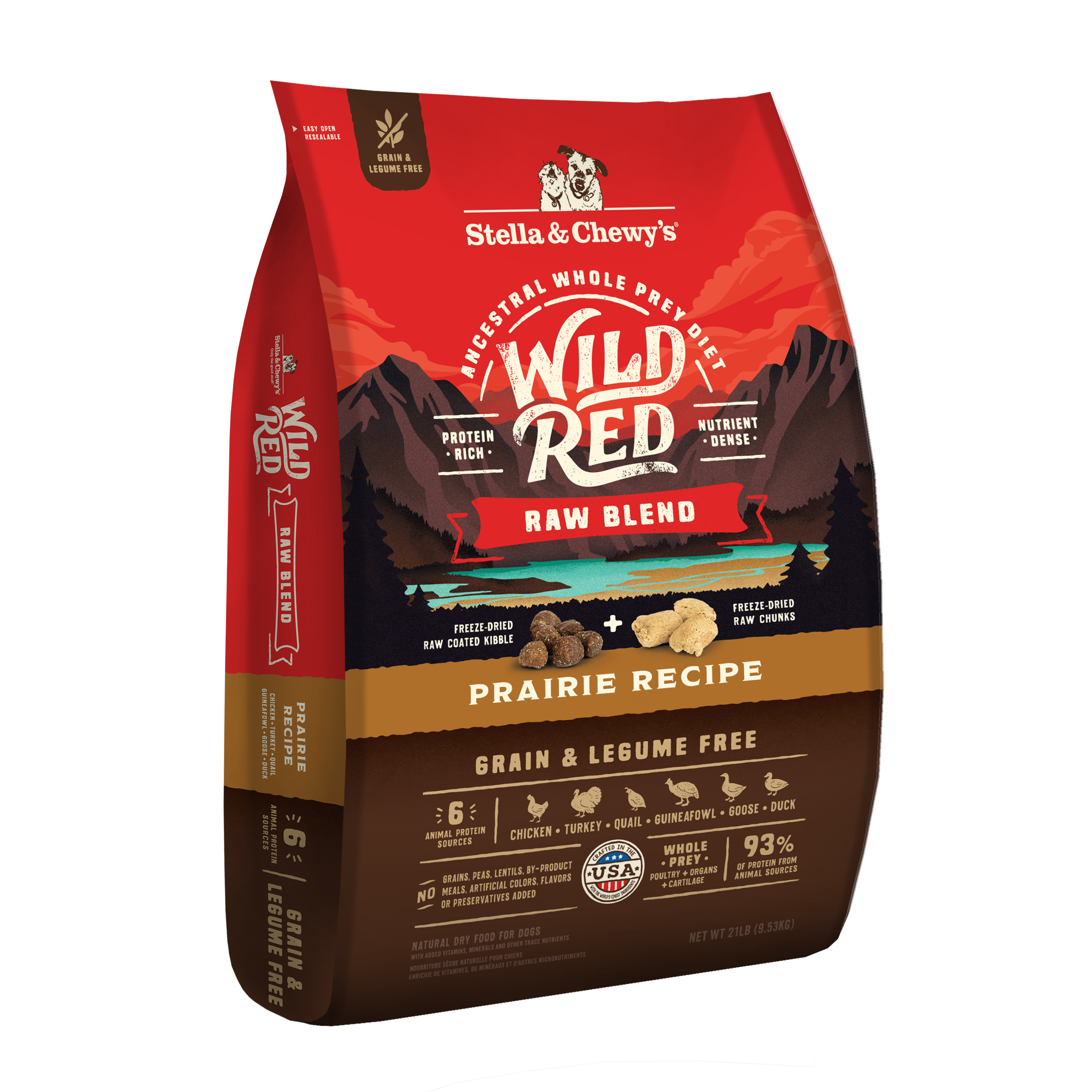 Wild Red Grain Free Dog Food: Whole Prey Prairie Poultry Recipe, Raw Coated/Raw Blend Kibble - Protein Rich, Legume Free Dry Dog Food by Stella & Chewy's