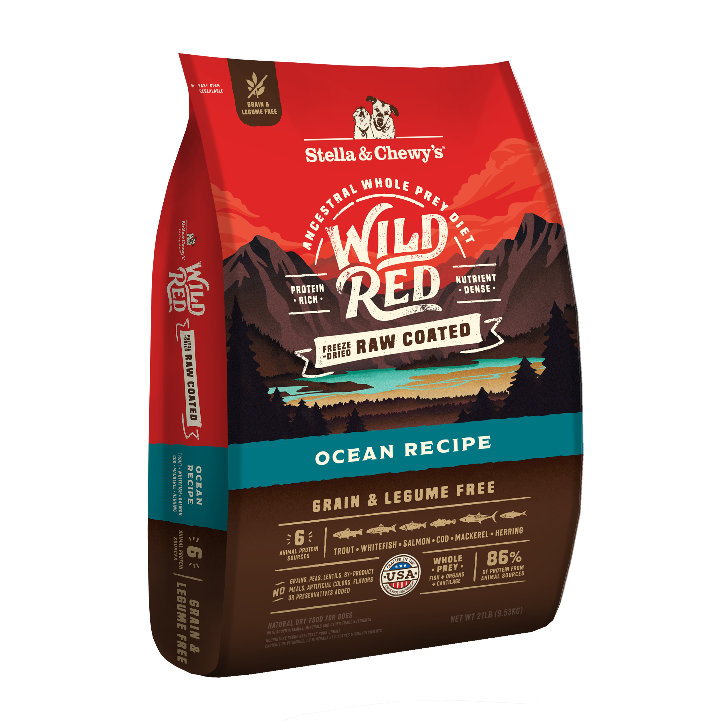 Wild Red Grain Free Dog Food: Whole Prey Ocean Fish Recipe, Raw Coated Kibble - Protein Rich, Legume Free Dry Dog Food by Stella & Chewy's