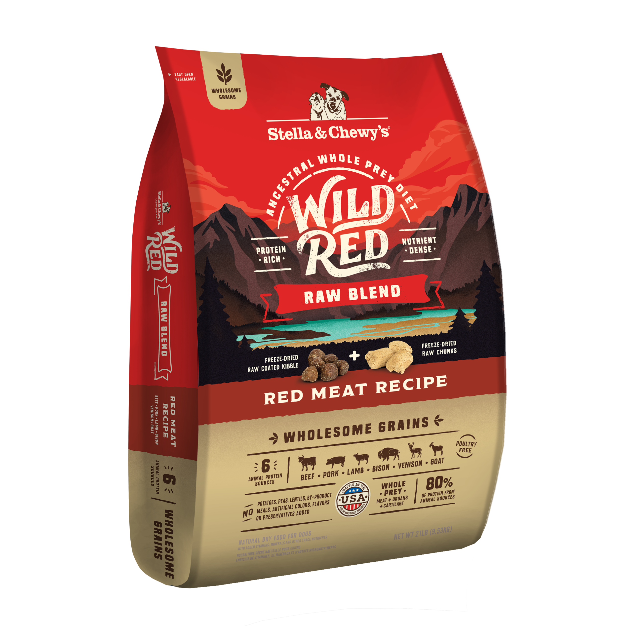 Wild Red Dry Dog Food: Whole Prey Red Meat Recipe, Raw Coated/Raw Blend Kibble - Whole Prey Protein Rich Poultry Free Dog Food with Grain by Stella & Chewy's