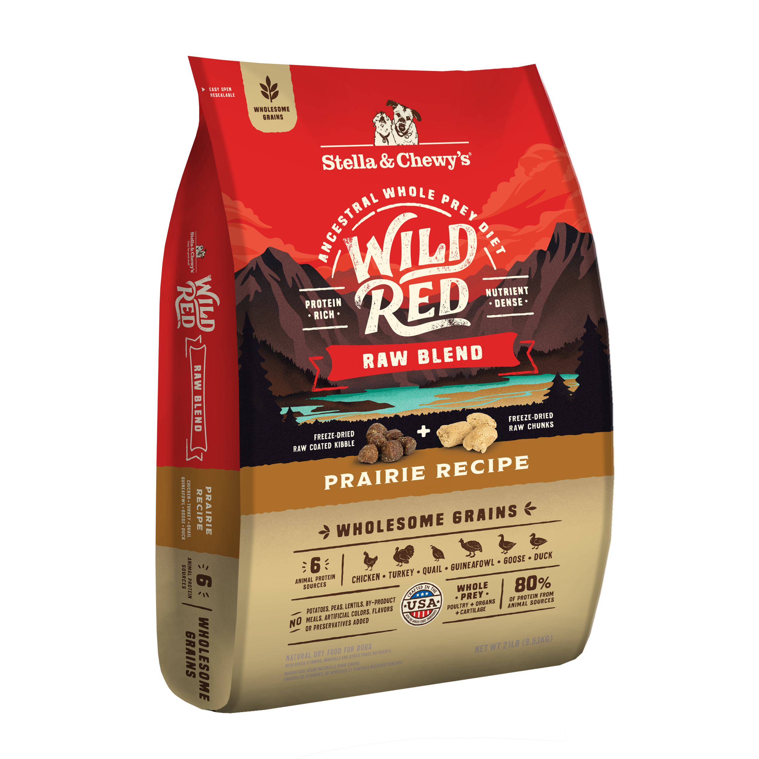 Wild Red Dry Dog Food: Whole Prey Prairie Poultry Recipe, Raw Coated/Raw Blend Kibble - Protein Rich Dog Food with Grain by Stella & Chewy's