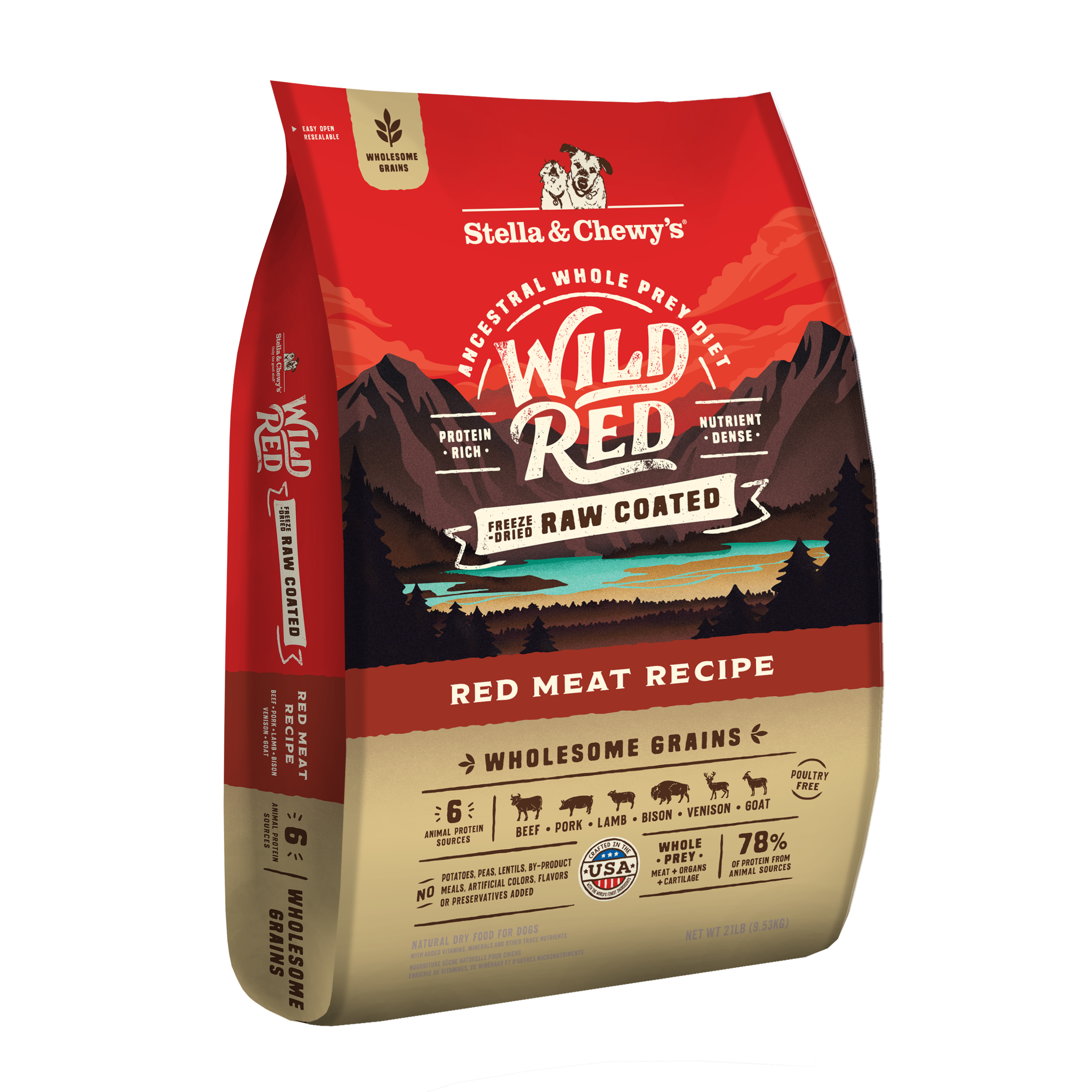 Wild Red Dry Dog Food: Whole Prey Red Meat Recipe, Raw Coated Kibble - Protein Rich Poultry Free Dog Food with Grain by Stella & Chewy's