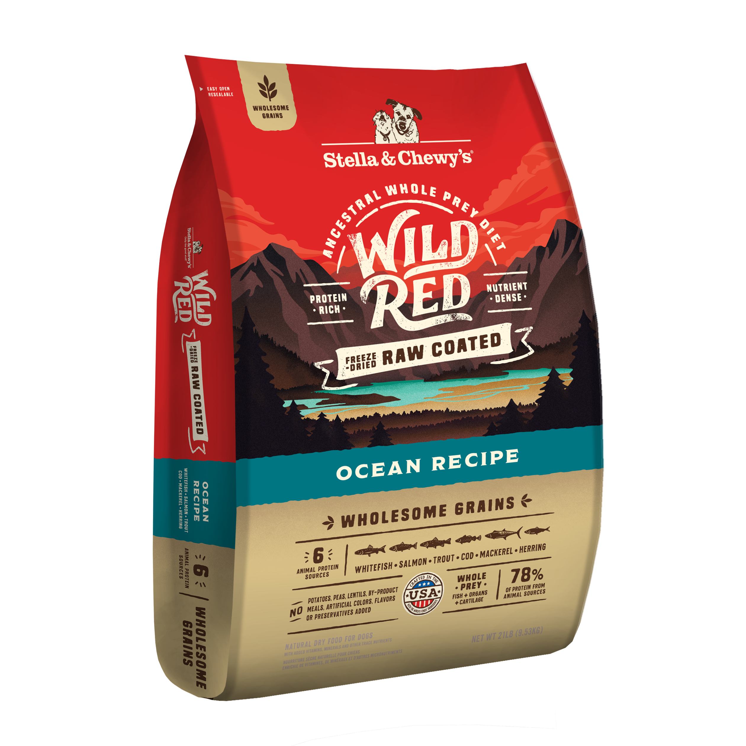 Wild Red Dry Dog Food: Whole Prey Ocean Fish Recipe, Raw Coated Kibble - Protein Rich Poultry Free Dog Food with Grain by Stella & Chewy's