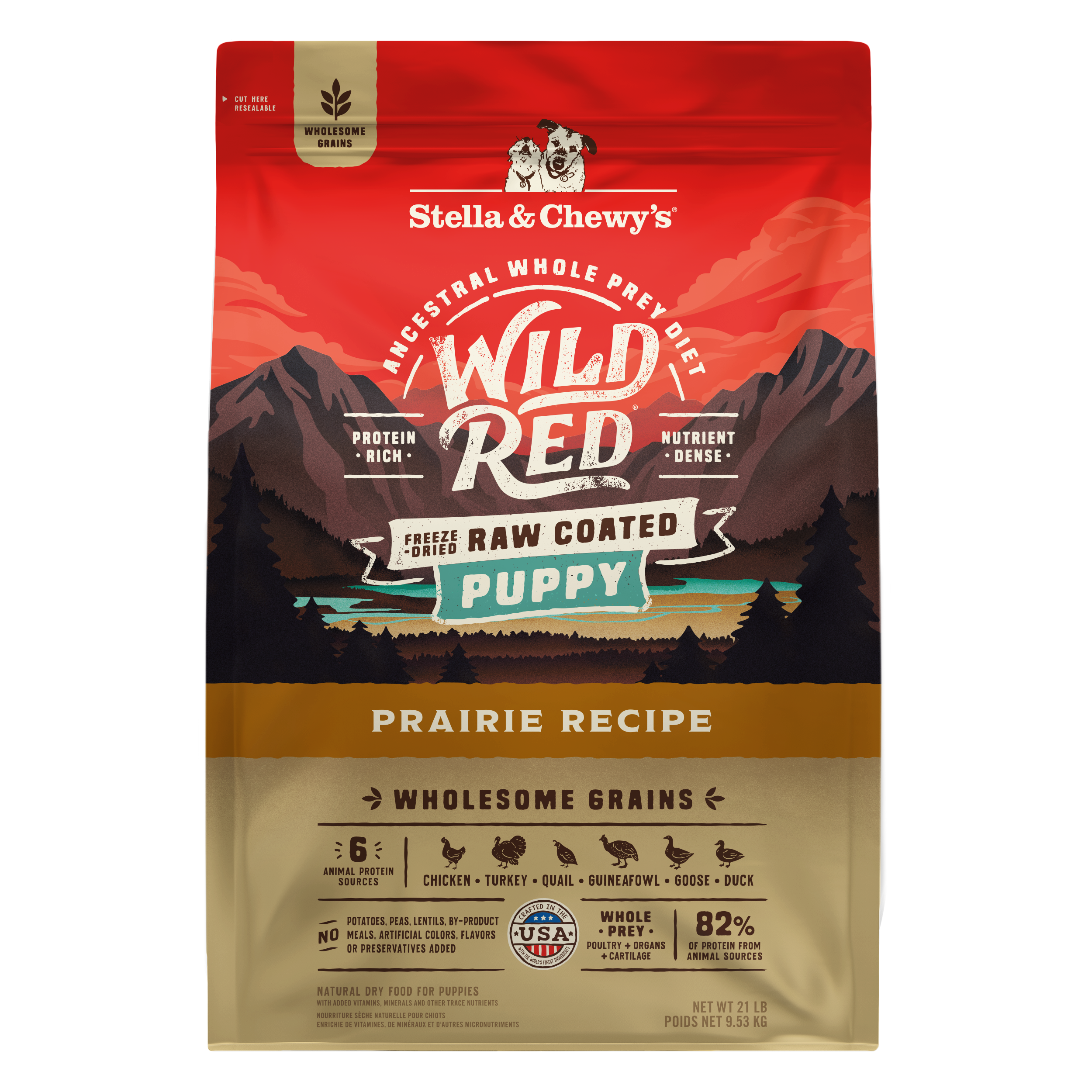 Wild Red Dry Puppy Food: Whole Prey Prairie Poultry Recipe, Raw Coated Kibble - Protein Rich Legume Free Puppy Food with Grain by Stella & Chewy's
