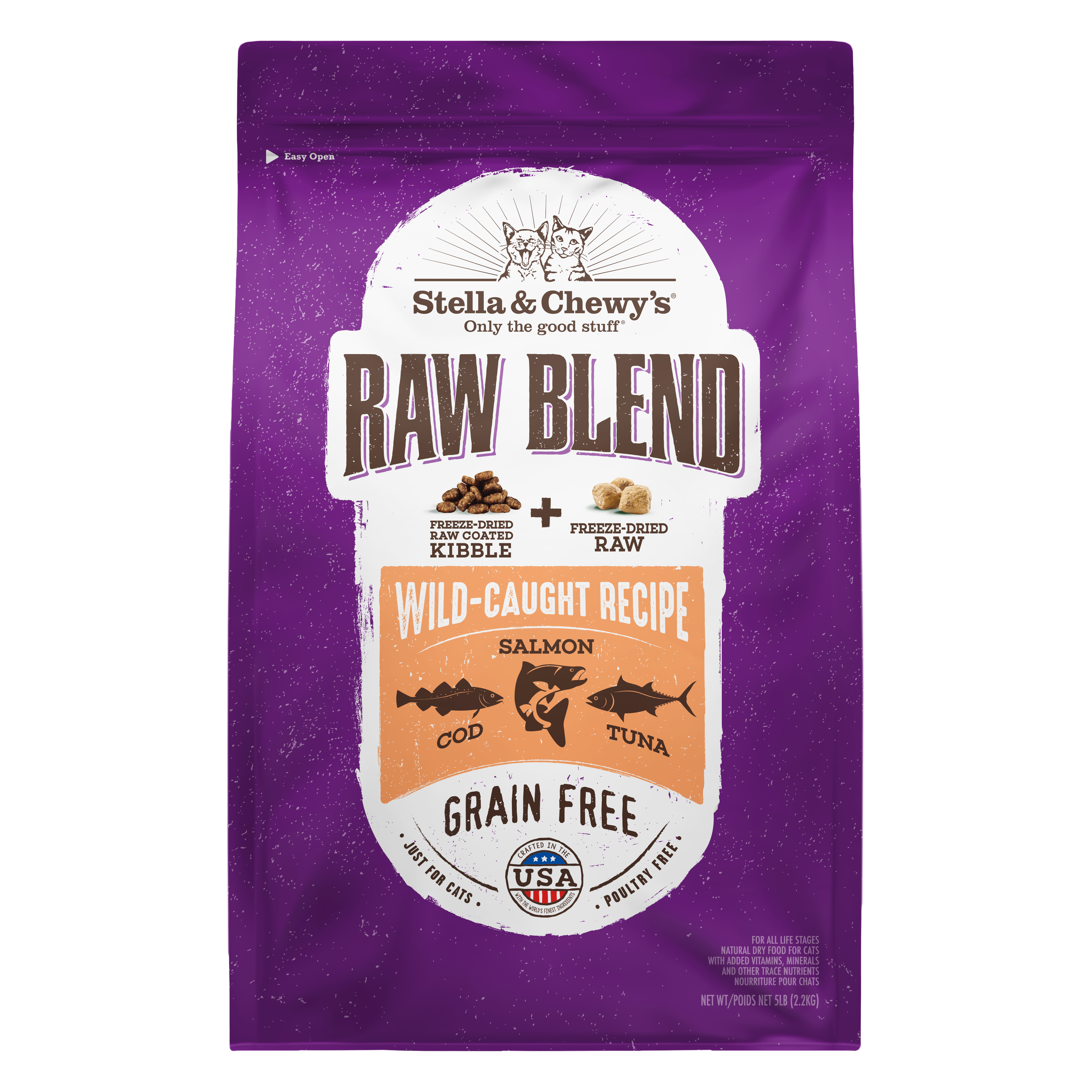 Raw Blend Cat Kibble: Wild-Caught Salmon, Cod & Tuna Recipe by Stella & Chewy's