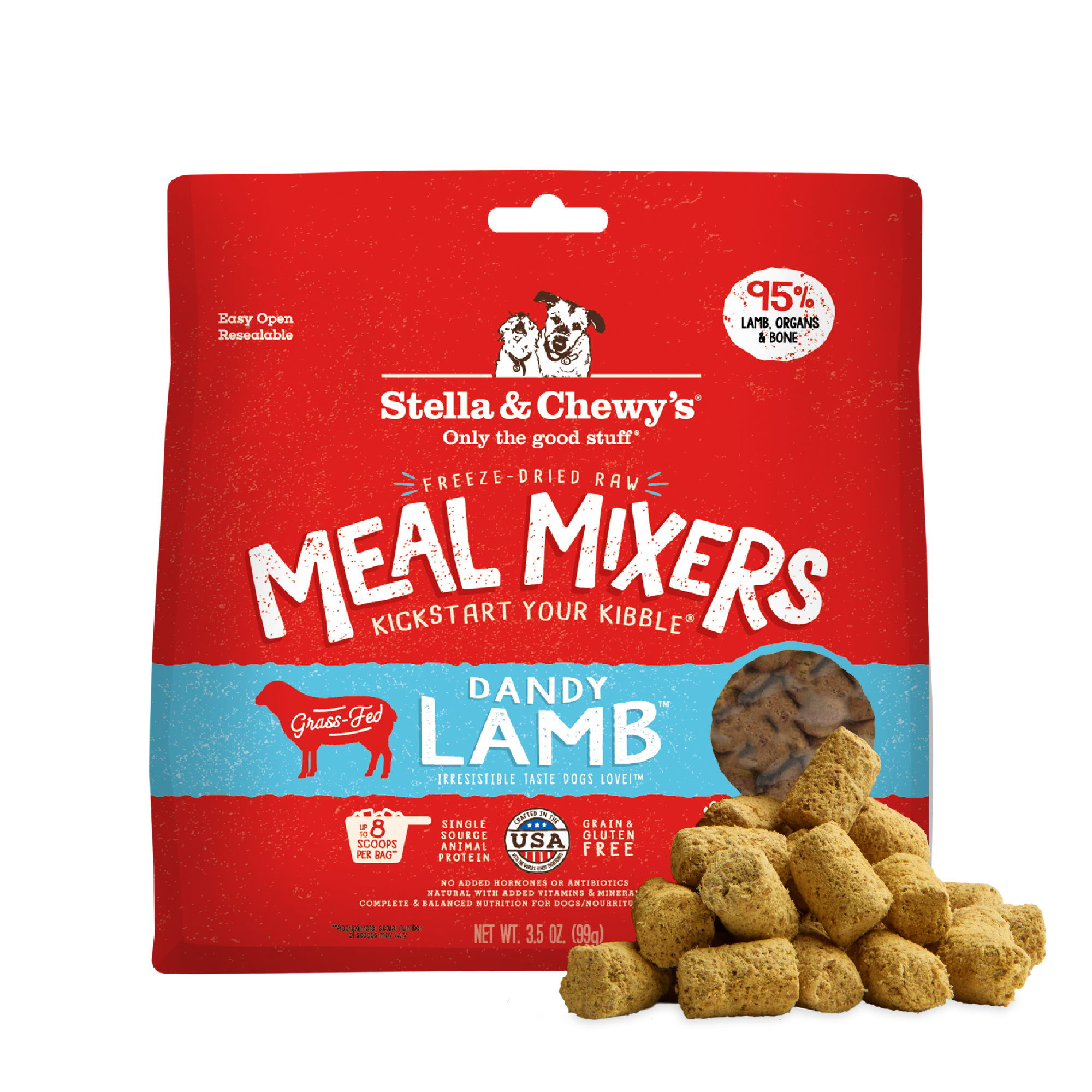 Dandy Lamb Meal Mixers for Dogs - Freeze Dried Raw Kibble Topper & Raw Dog Food by Stella & Chewy's