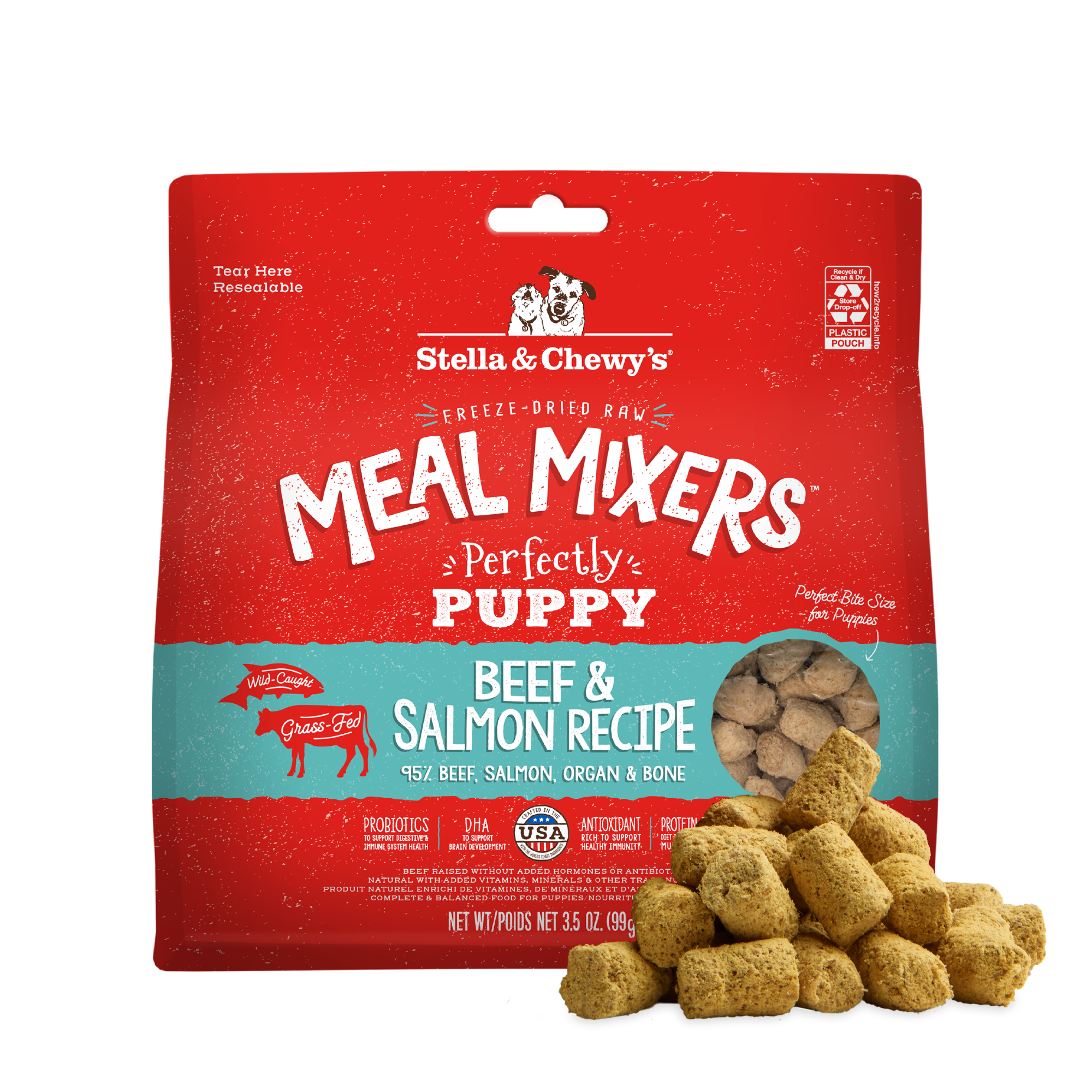 Perfectly Puppy Beef & Salmon Meal Mixers for Dogs - Freeze Dried Raw Kibble Topper & Raw Dog Food by Stella & Chewy's