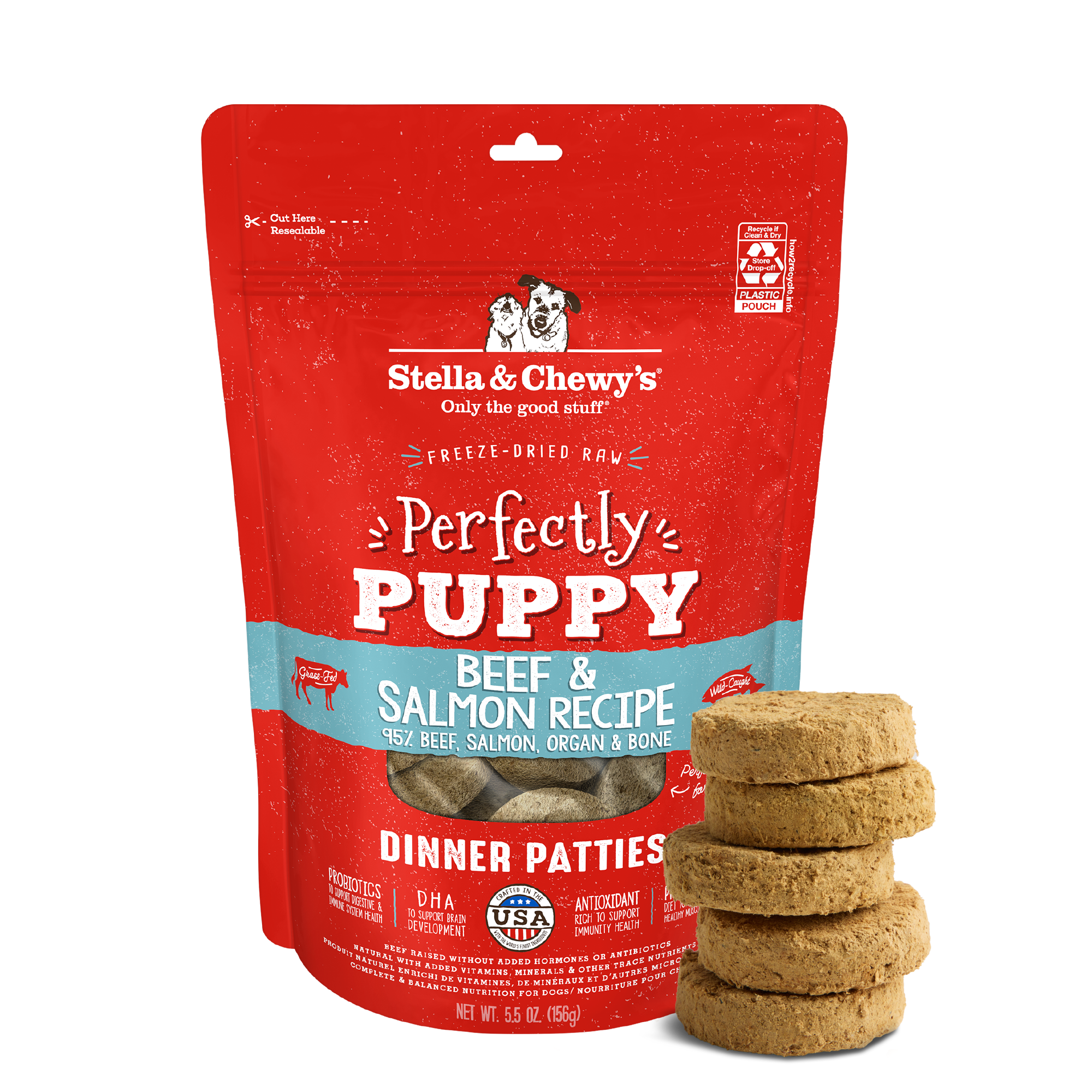 Beef Salmon Perfectly Puppy Dinner Patties Freeze Dried Raw