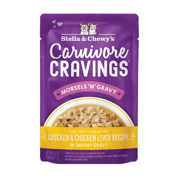 Carnivore Cravings Morsels 'N' Gravy Cage-Free Chicken & Chicken Liver Recipe in Savory Gravy Pouch Front