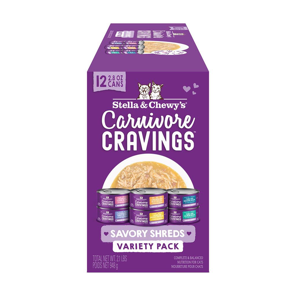 Carnivore Cravings Savory Shreds 2.8 oz Canned Variety Pack for Cats by Stella & Chewy's