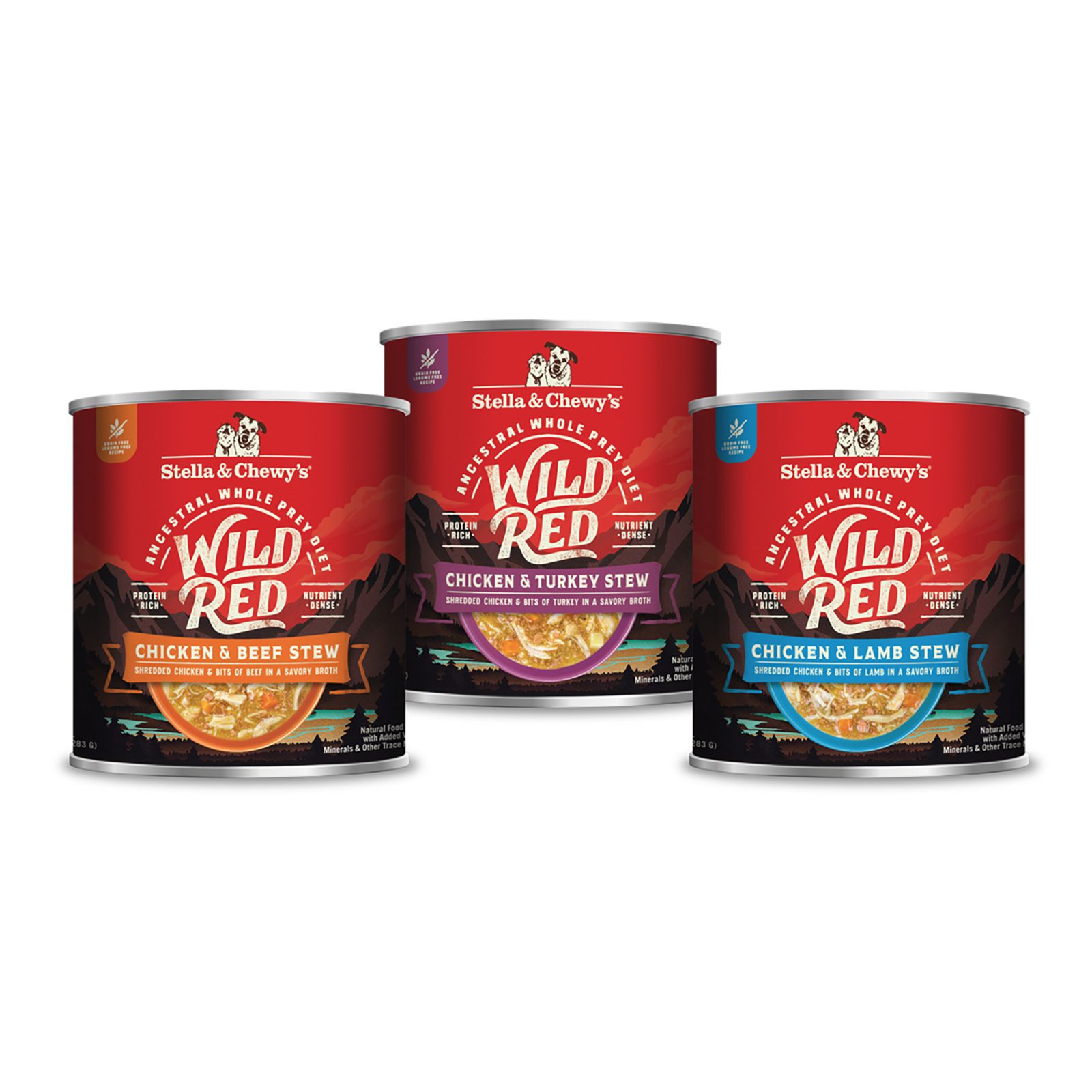 Wild Red Wet Dog Food: Whole Prey Variety Pack with Chicken & Beef, Chicken & Turkey, Chicken & Lamb Recipes - Protein Rich Grain Free Stew for Dogs by Stella & Chewy's