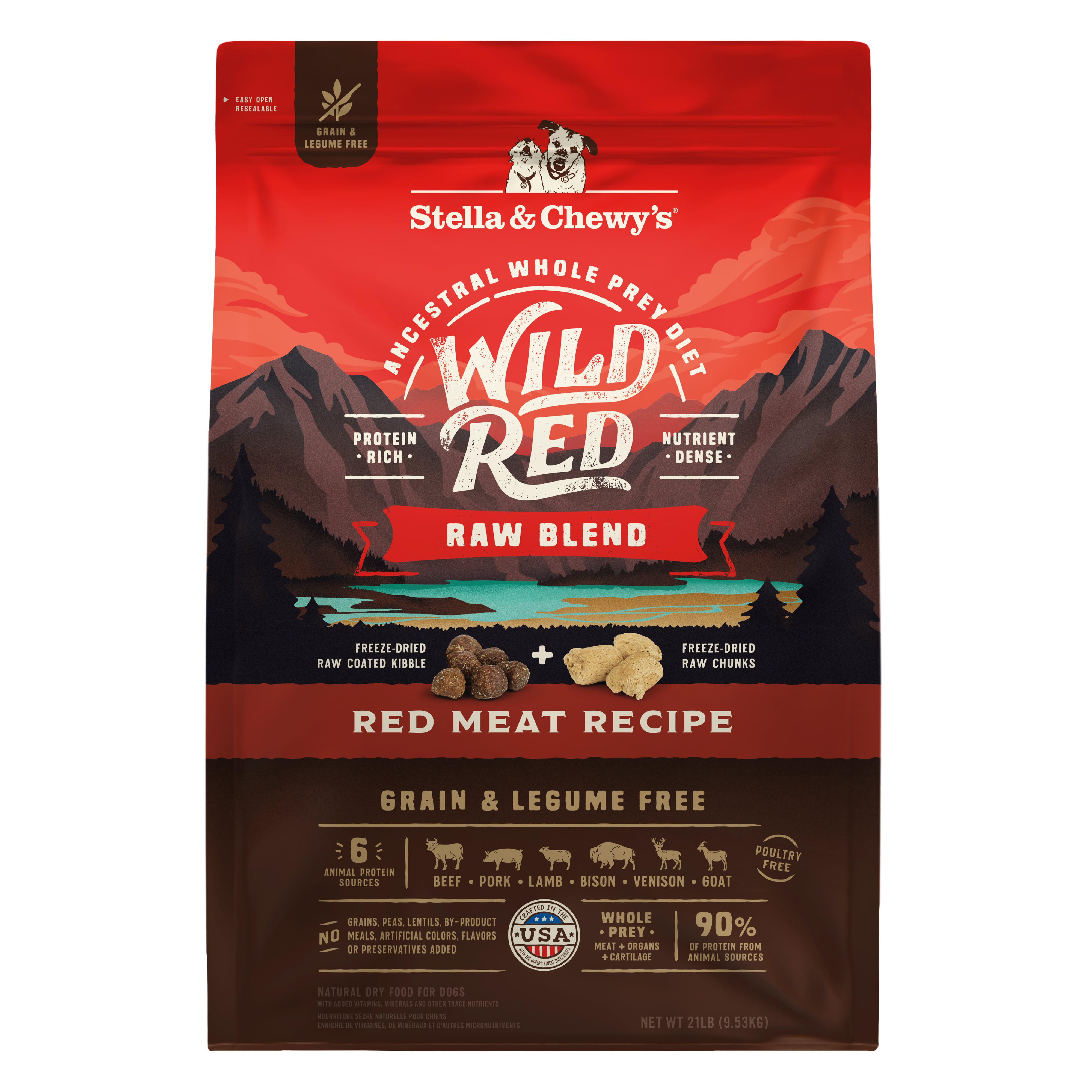 Wild Red Grain Free Dog Food: Whole Prey Red Meat Recipe, Raw Coated/Raw Blend Kibble by Stella & Chewy's