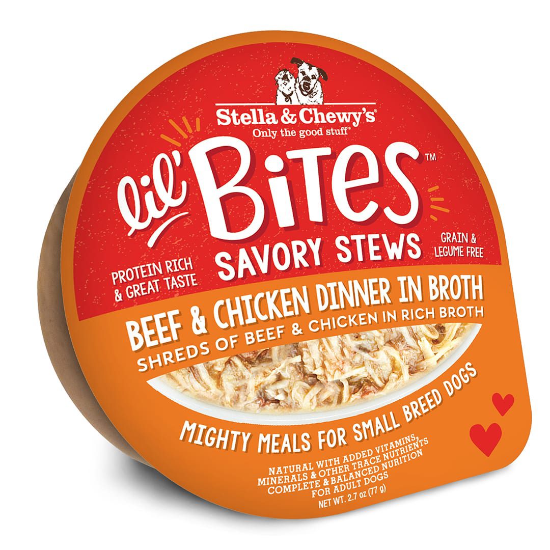 Lil’ Bites Beef & Chicken Dinner in Broth: Savory Stews for Small Breed Dogs - Grain Free Shredded Wet Dog Food by Stella & Chewy's