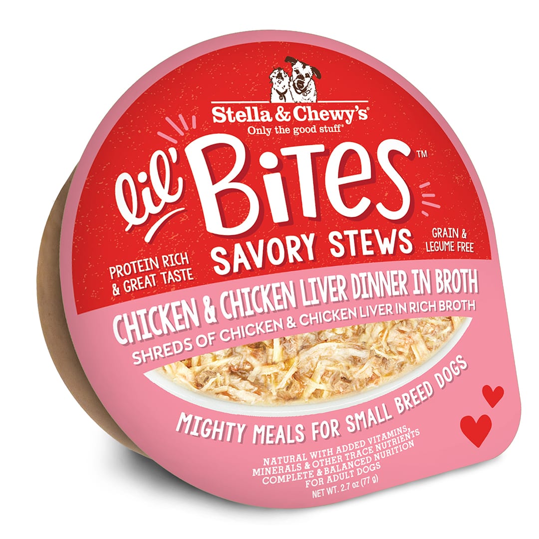 Lil’ Bites Chicken & Chicken Liver Dinner in Broth: Savory Stews for Small Breed Dogs - Grain Free Shredded Wet Dog Food by Stella & Chewy's