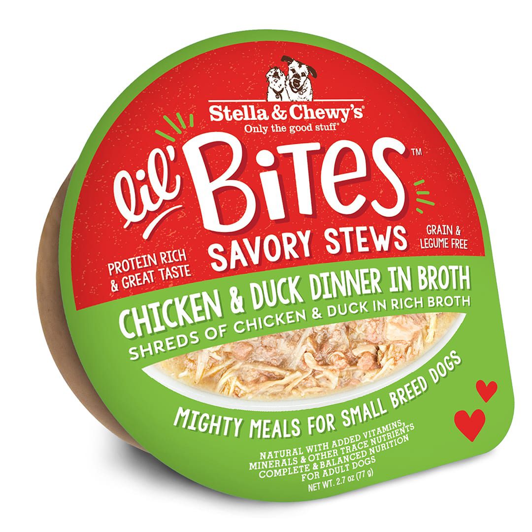 Lil’ Bites Chicken & Duck Dinner in Broth: Savory Stews for Small Breed Dogs - Grain Free Shredded Wet Dog Food by Stella & Chewy's