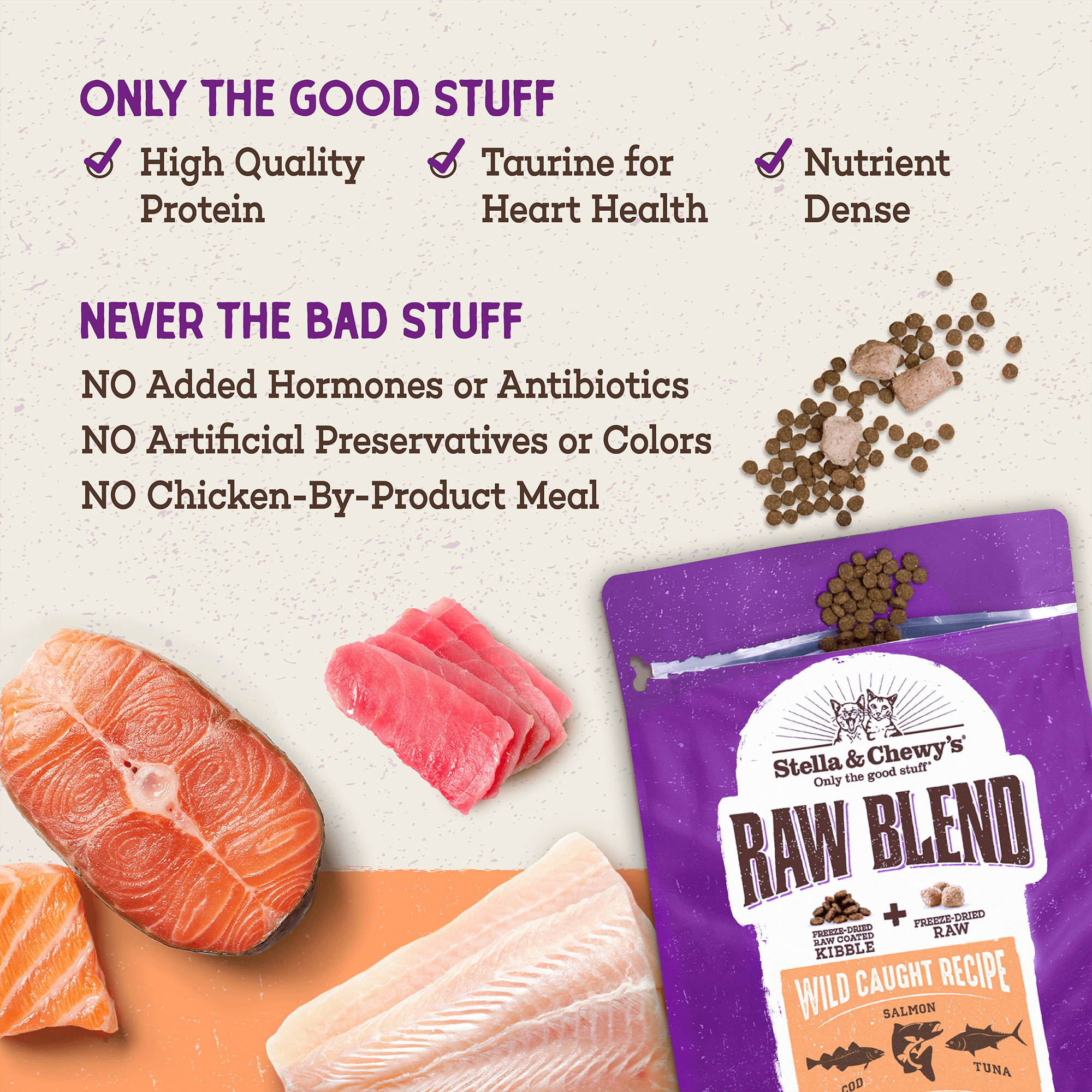 Raw Blend Cat Kibble: Wild-Caught Salmon, Cod & Tuna Recipe - Grain ...