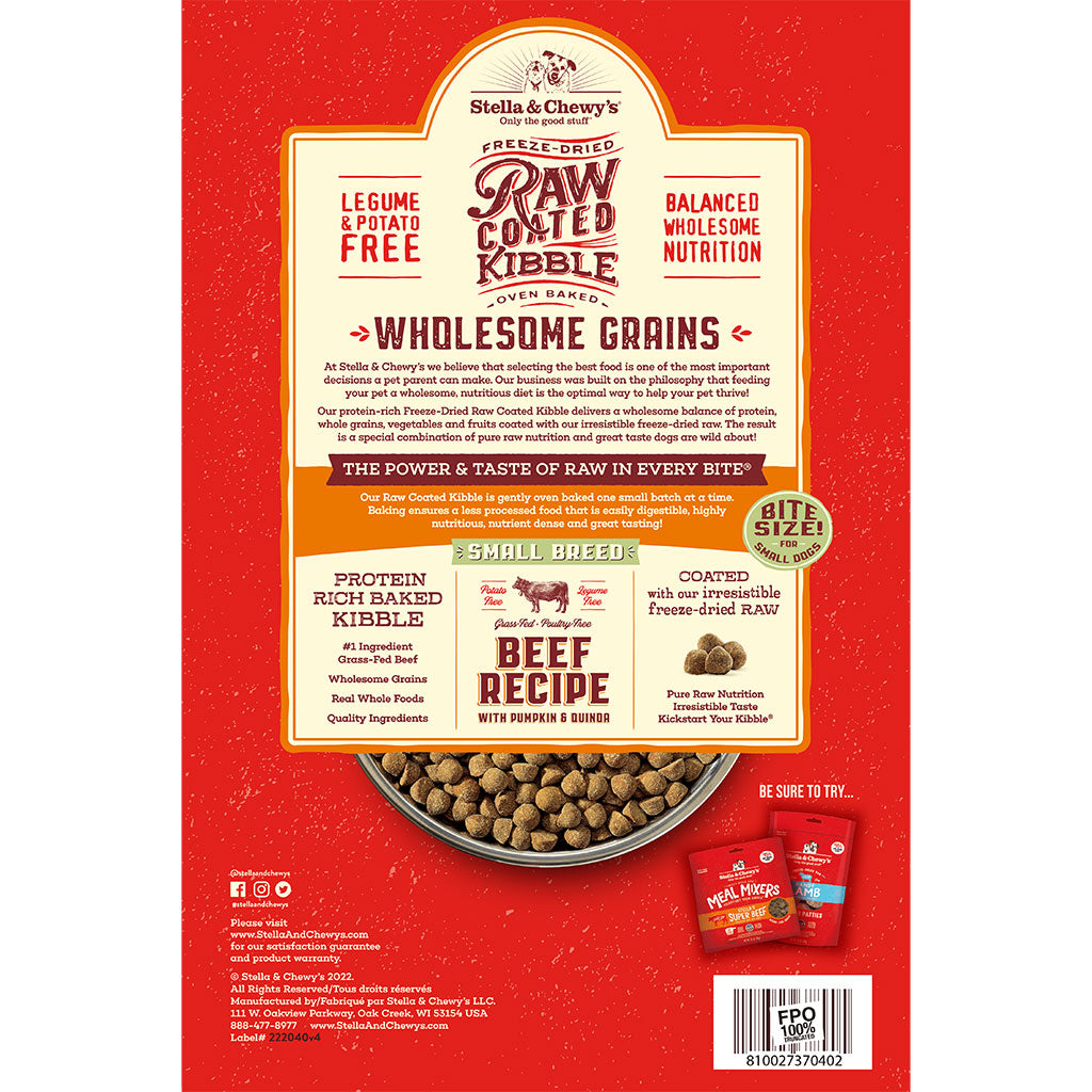 Small Breed Dry Dog Food: Grass-Fed Beef Recipe, Raw Coated Oven Baked ...