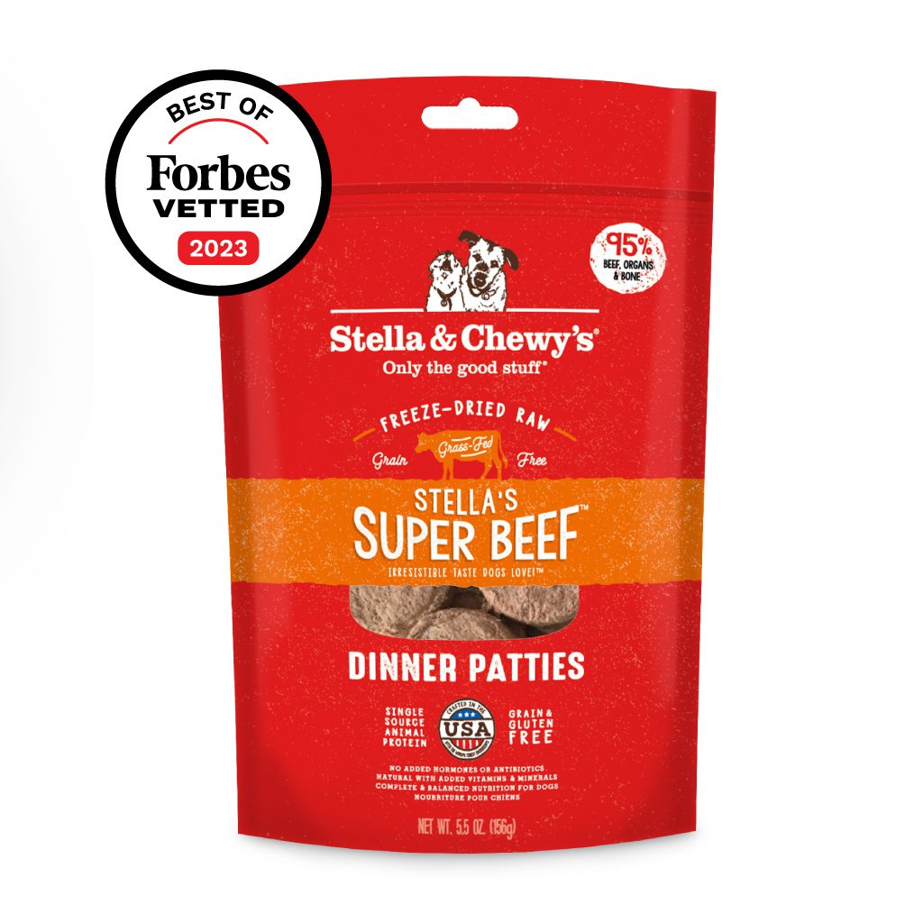 Best of Forbes Vetted 2023 | Stella & Chewy's Super Beef Freeze-Dried Raw Dinner Patties for dogs | Packaging Front