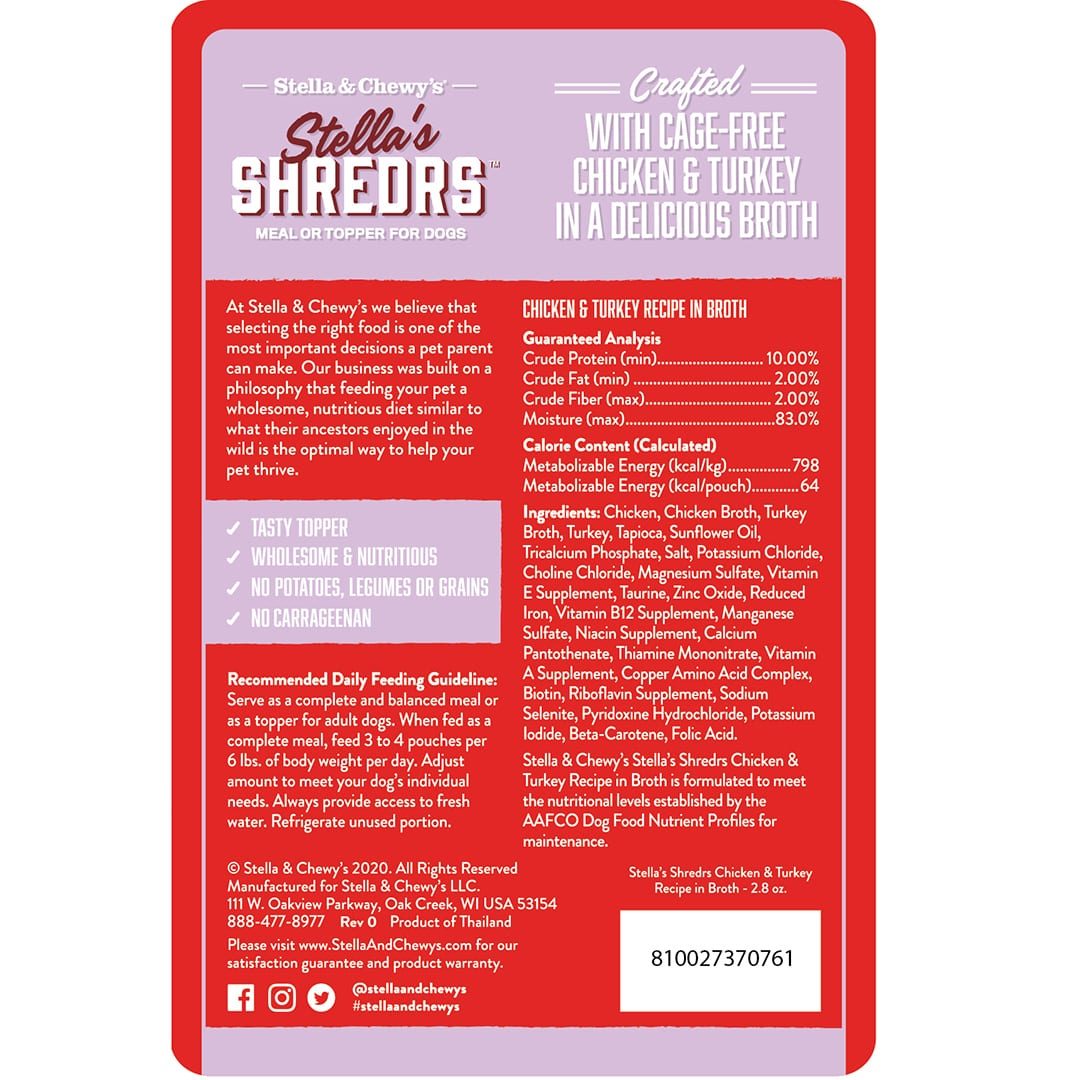 Stella's Shredrs Chicken & Turkey Recipe in Broth